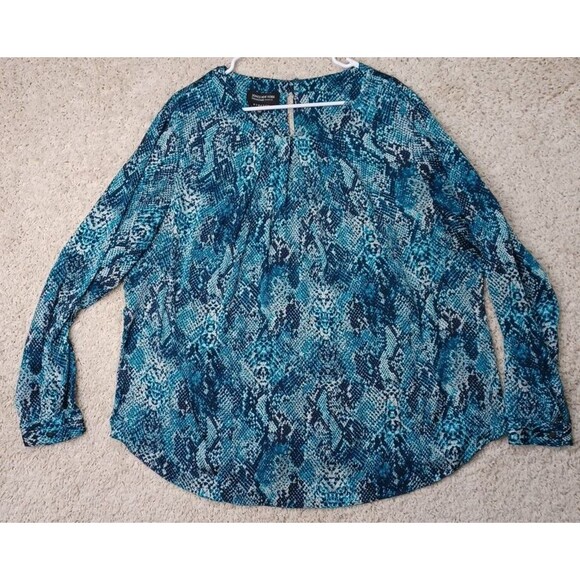 Jones New York Womens 22W Snake Reptile Print Button Blouse Top Streach - Picture 2 of 16